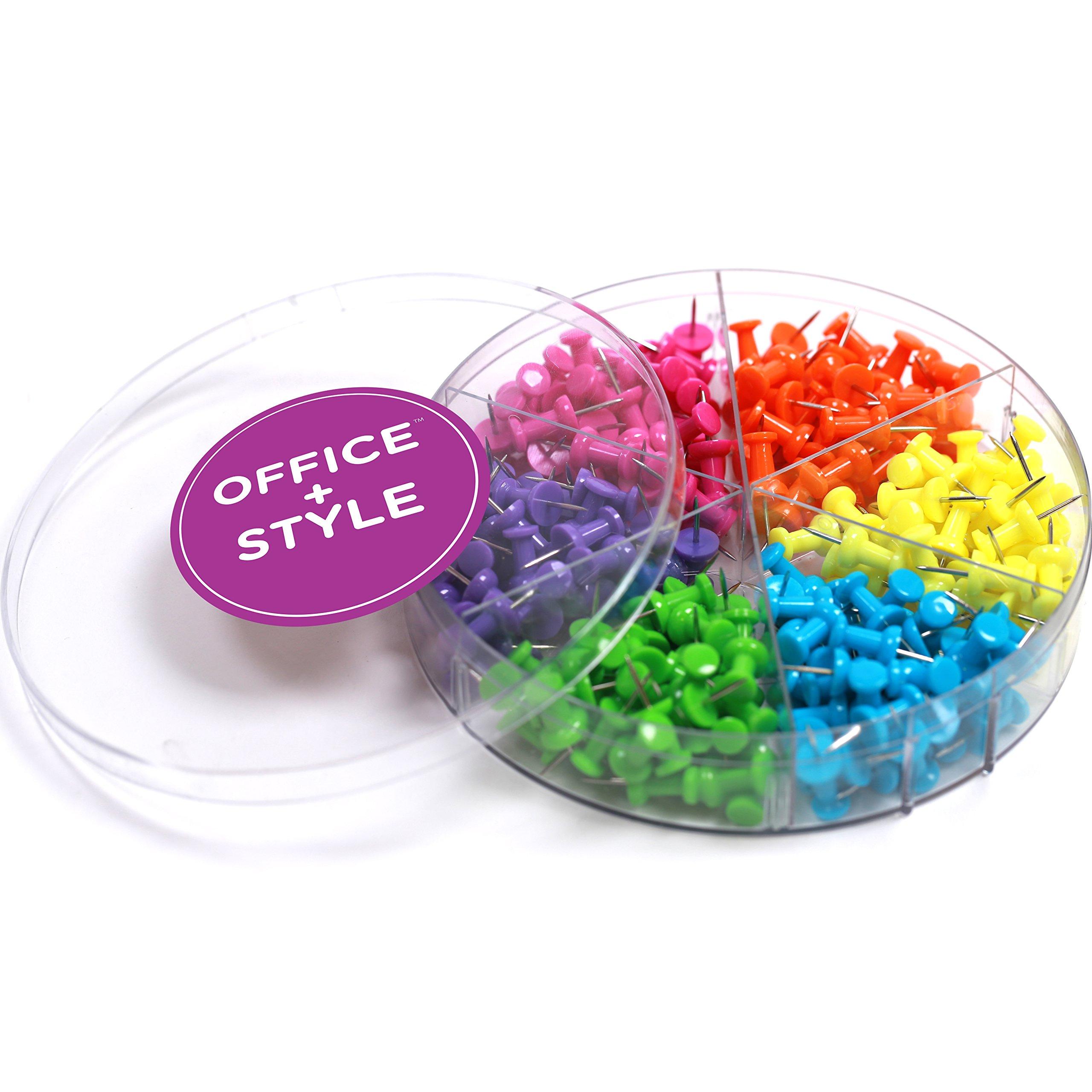 Decorative Multi-Colored Push Pins for Home /& Office 240 Pieces by Office Style Six Colors for Different Projects in Reusable Organizing Container