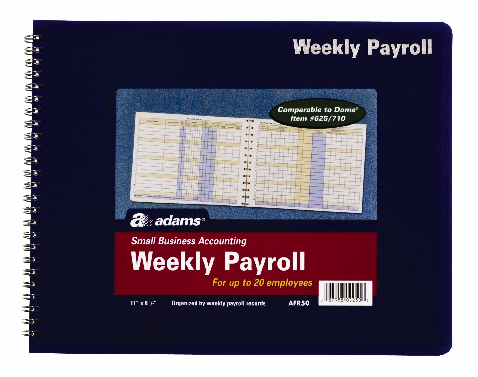 Adams Weekly Payroll Record, 20 Employee Capacity, Spiral Binding, 11 x