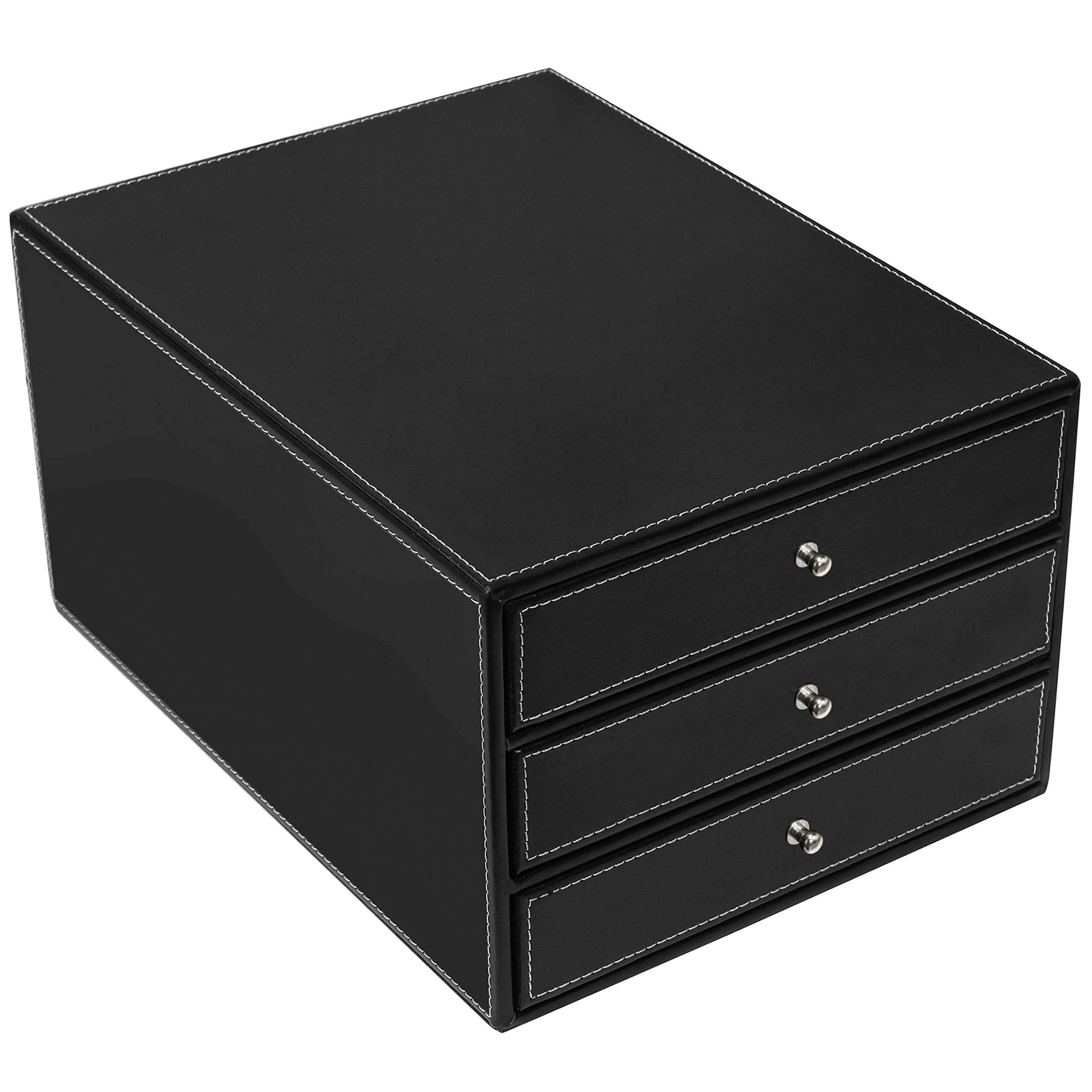 MyGift Executive Black Leatherette 3 Drawers File