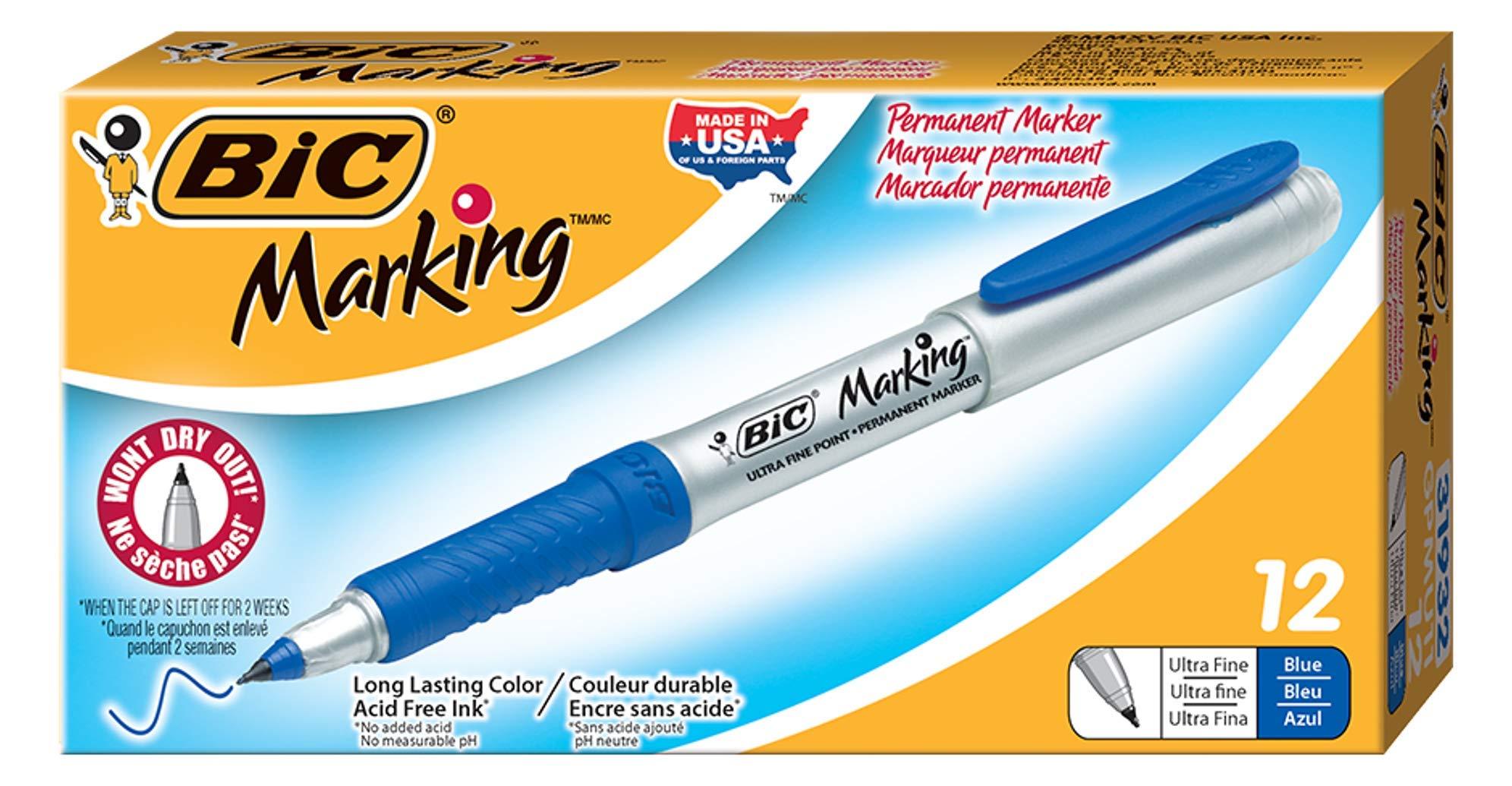 BIC Intensity Permanent Markers, Ultra Fine Point, Blue, 12Count