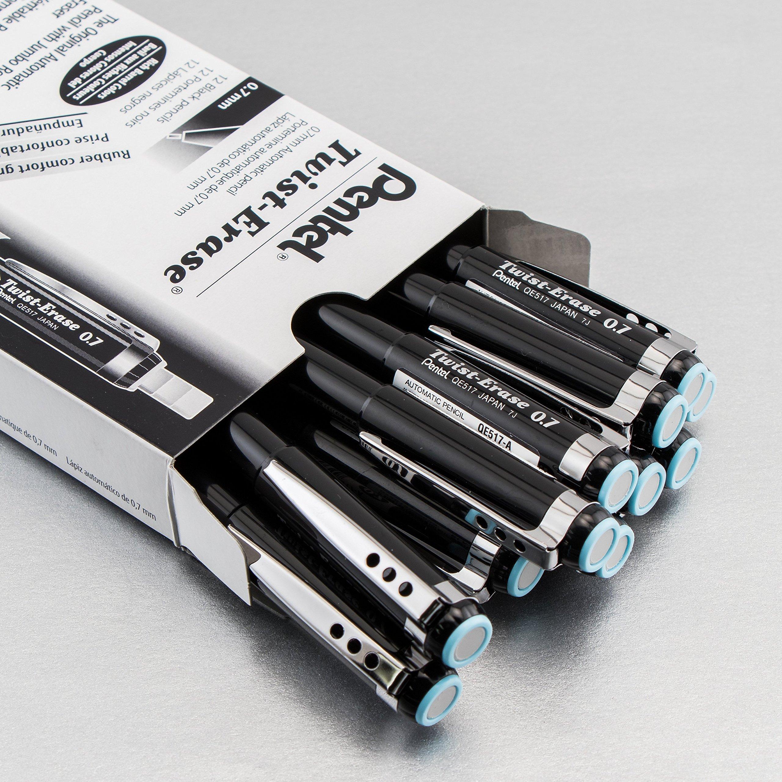 Pentel TwistErase III Mechanical Pencil, 0.7mm, Black Barrel, 12 Pack