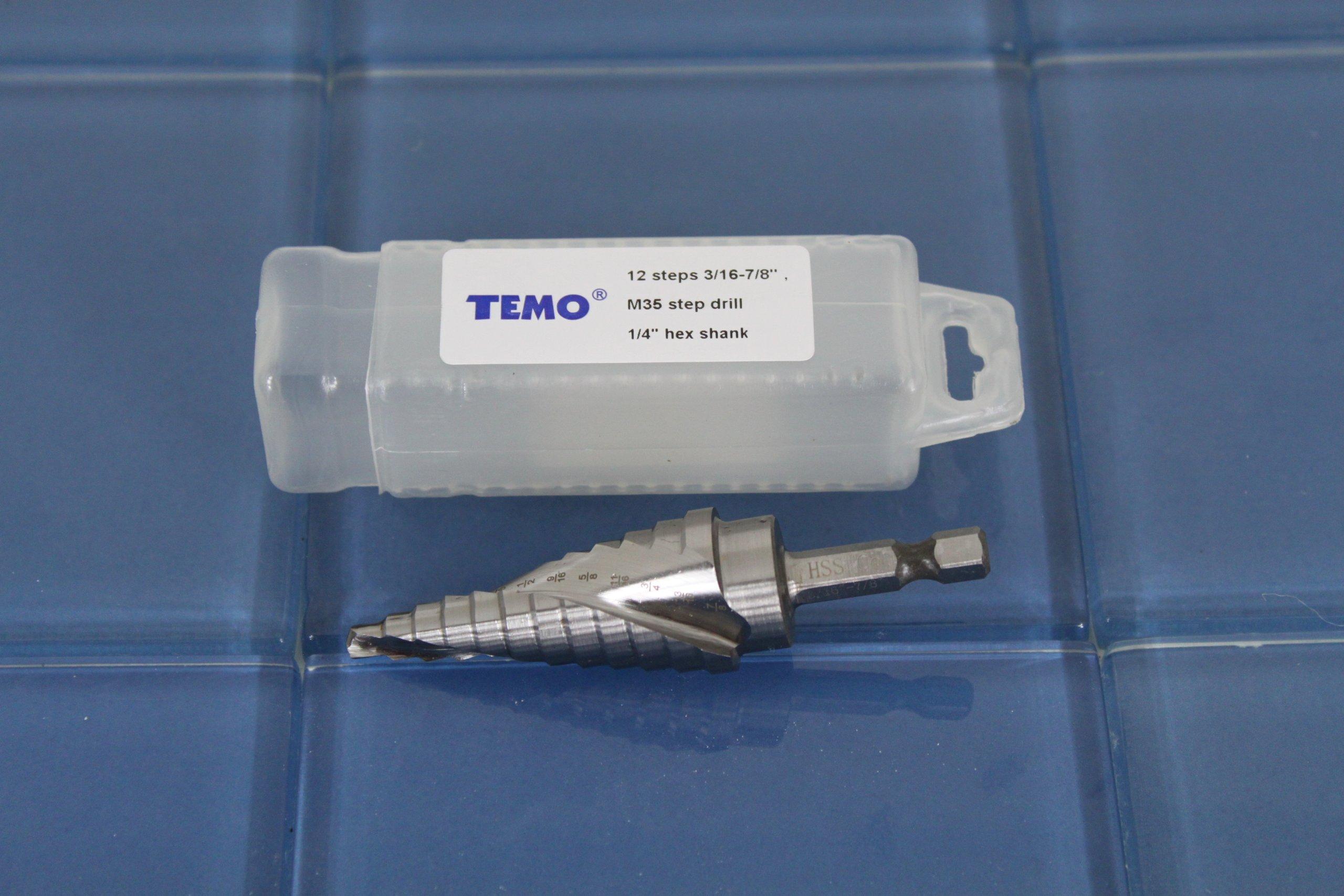 1//4/" Hex Shank TEMO M35 Cobalt Spiral Flute Step Drill 13 size from 1//8 to 1//2/"
