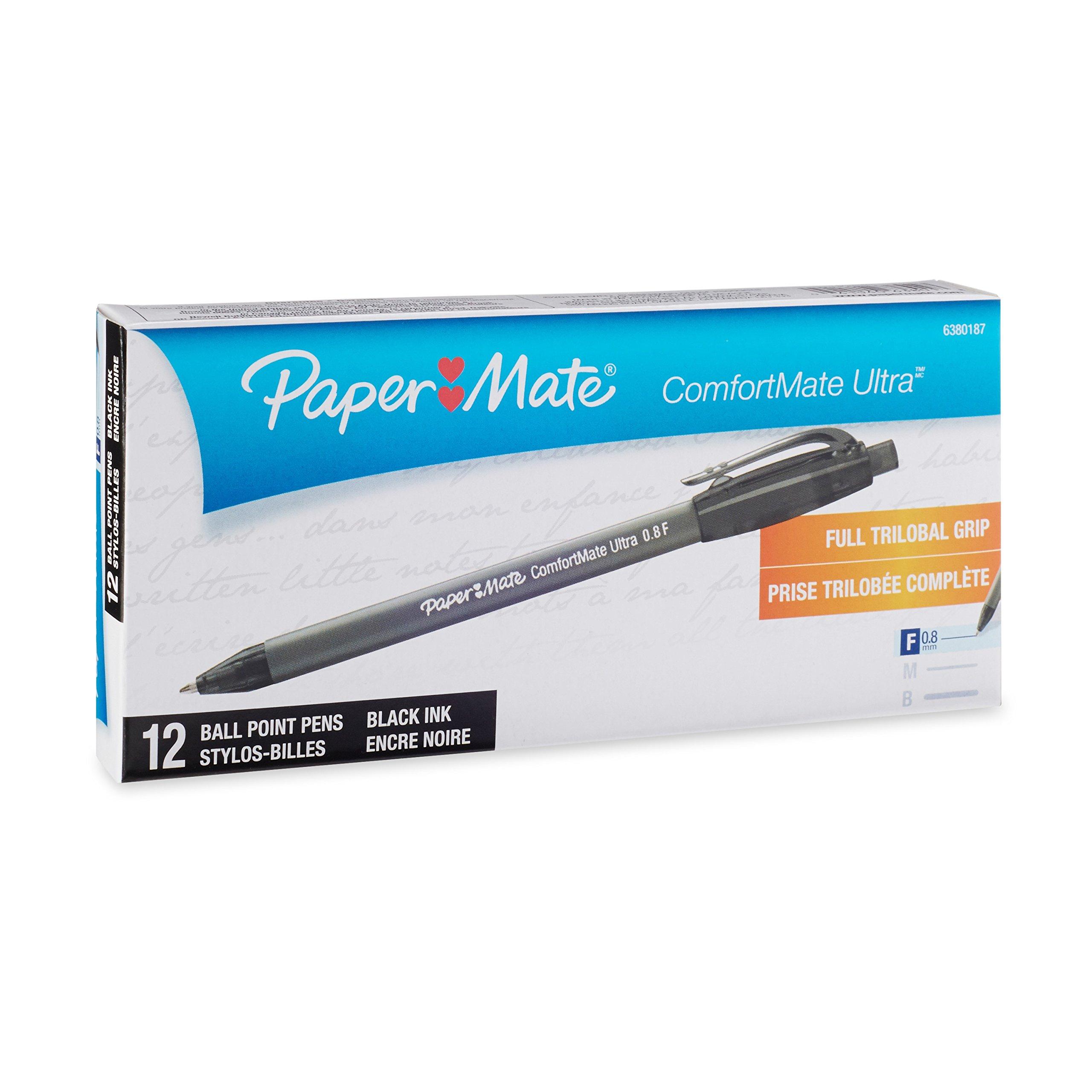 Paper Mate Comfortmate Retractable Fine Point Ballpoint Pens, 12 Black