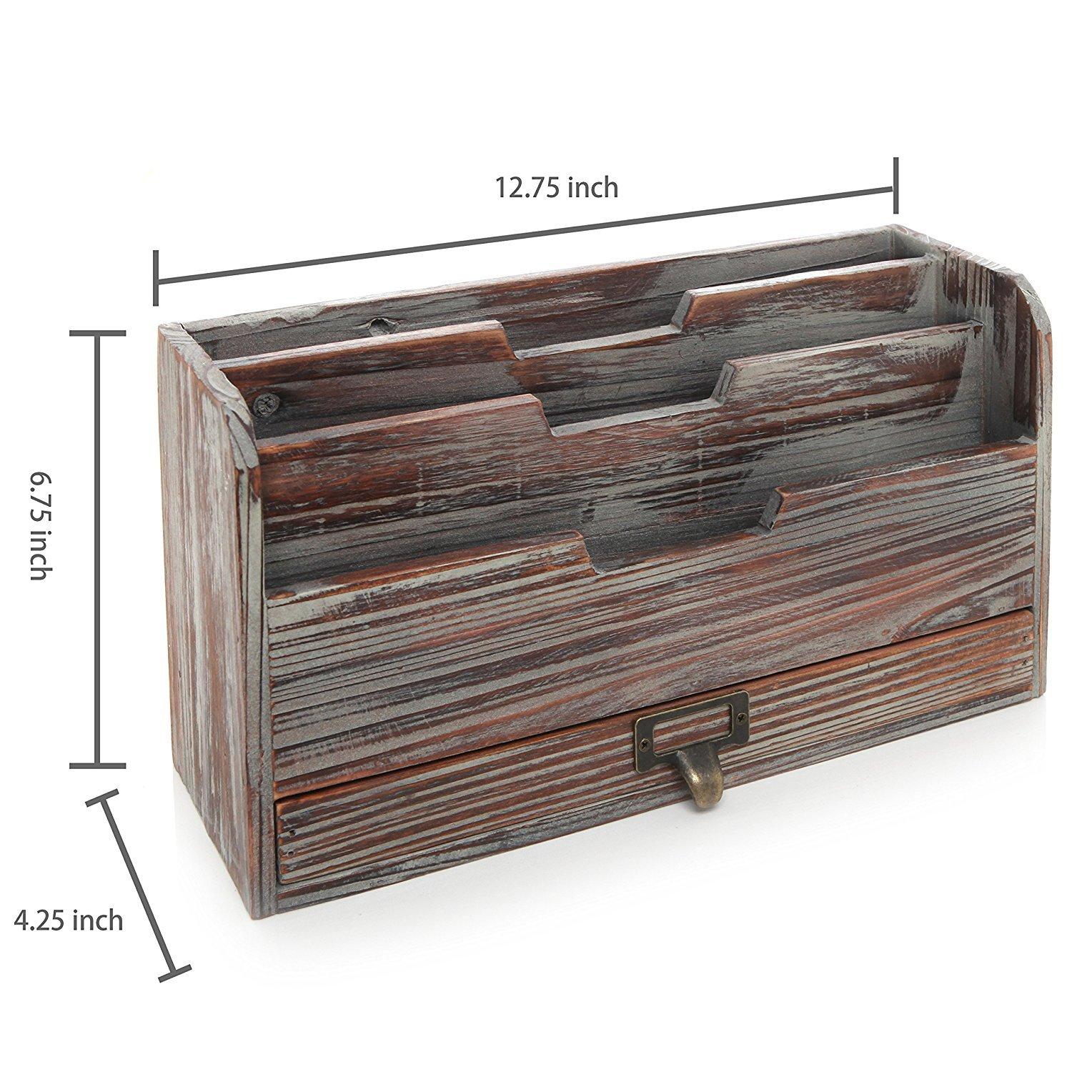Adjustable Compartment Organizer Wood Mail Organizer With 4 Compartments & Drawer - Desktop Or Wall Mount File Holder For Office Mail Holder - View #6