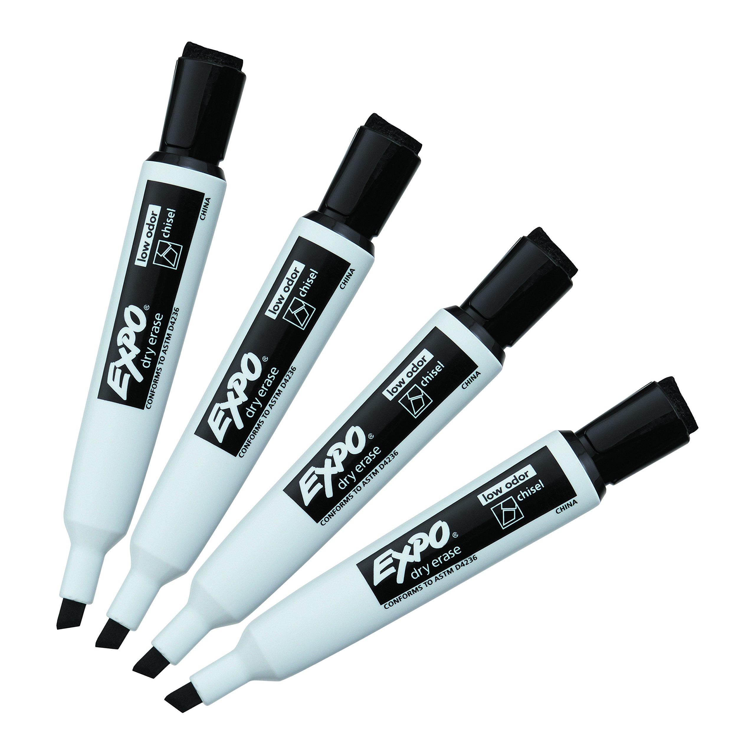 EXPO Magnetic Dry Erase Markers With Eraser Chisel Tip Black 4 Count
