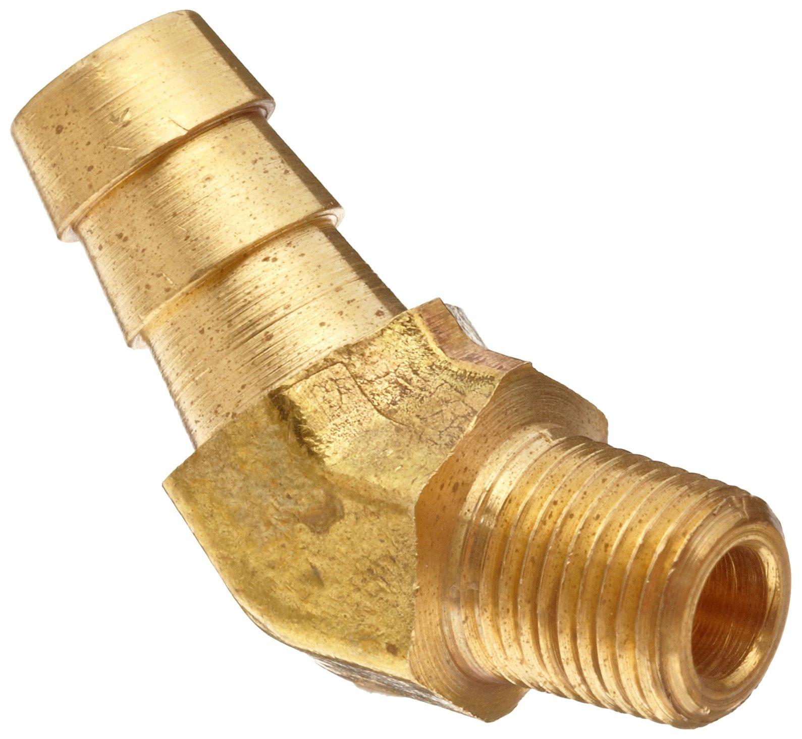 Anderson Metals Brass Hose Fitting, 45 Degree Elbow, 3/8" Barb x 1/4
