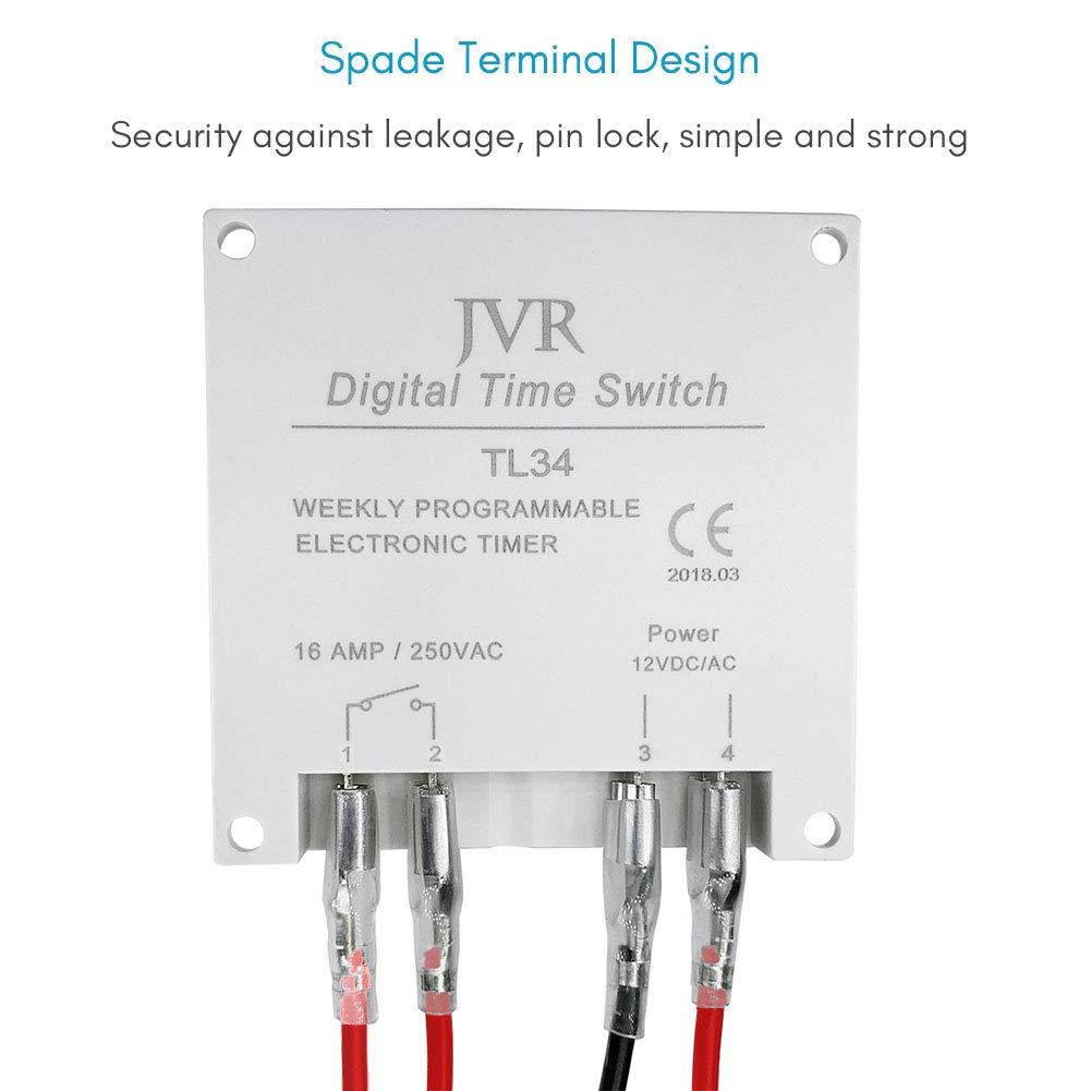 JVR 12V Timer Switch Programmable Digital 12 Volt DC/AC/Solar Battery
