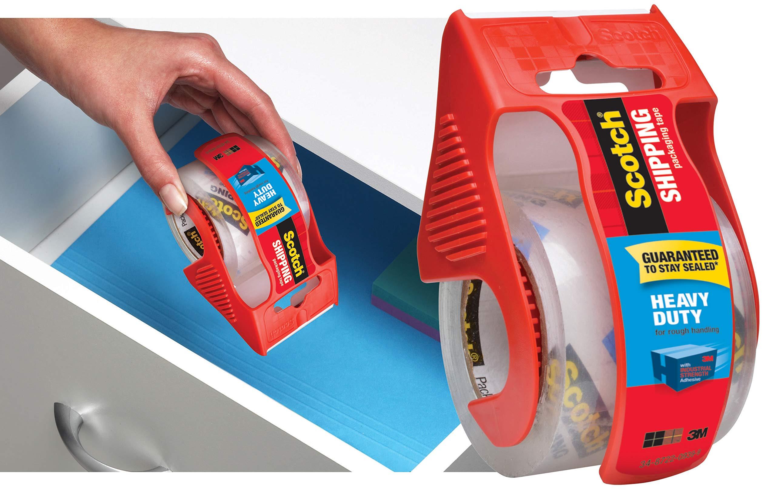 Scotch Heavy Duty Shipping Packaging Tape, 6 Rolls with Dispenser