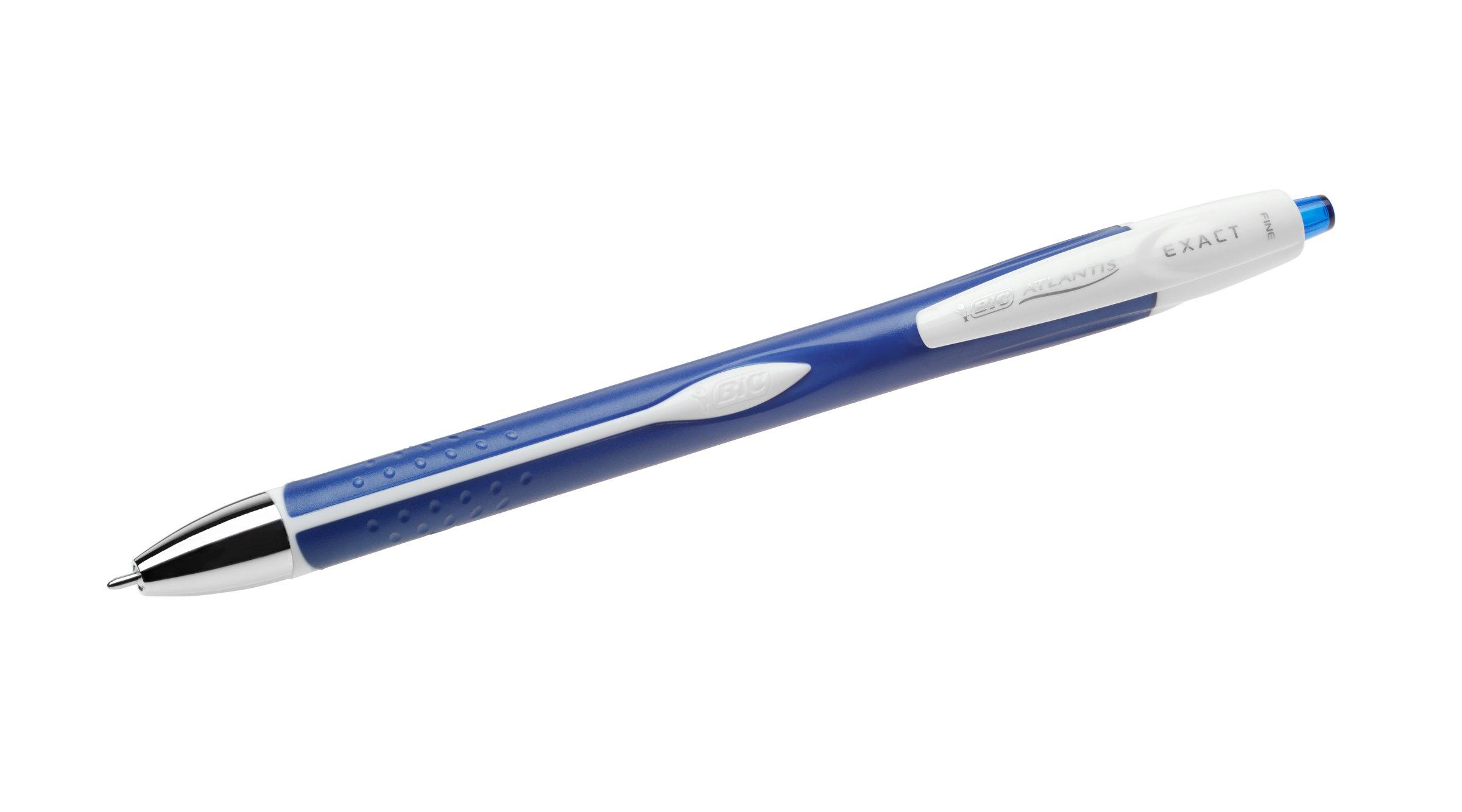 BIC Atlantis Exact Retractable Ball Pen, Fine Point (0.7 mm), Blue, 12