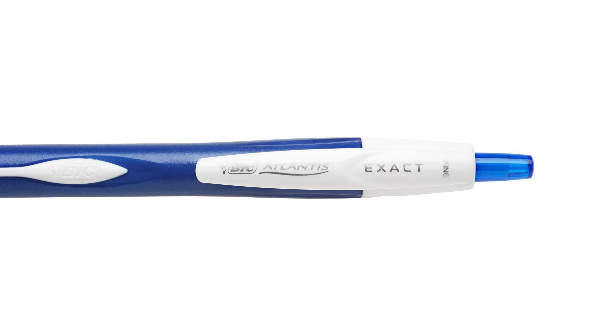 BIC Atlantis Exact Retractable Ball Pen, Fine Point (0.7 mm), Blue, 12