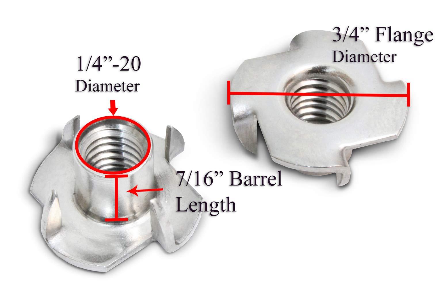 Stainless TNuts, 1/4"20 Inch, (25 Pack), Threaded Insert, Choose