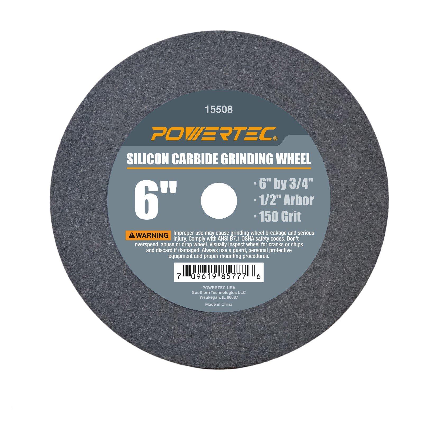 POWERTEC 15508 1/2 Arbor 150Grit Silicon Carbide Grinding Wheel, 6 x 3