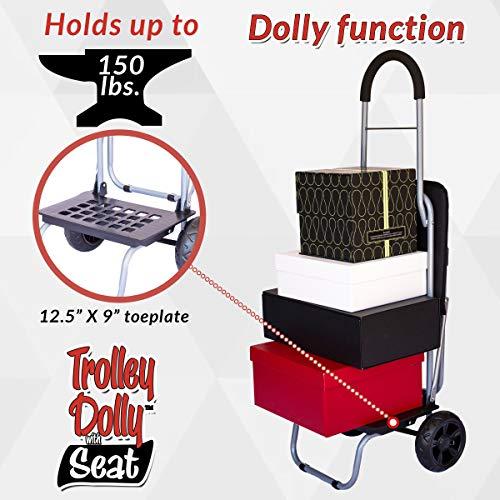 dbest products Trolley Dolly with Seat, Black Shopping Grocery Foldable