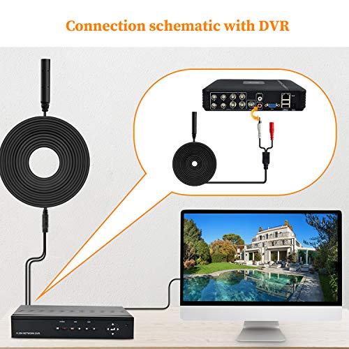 Dericam High Sensitive Microphone for CCTV//IP Camera//DVR//NVR 60ft Cable with Power Splitter Tiny CCTV Audio Pickup Mic Black External Camera Sound Included 12V DC Power Adapter AP1-2BP
